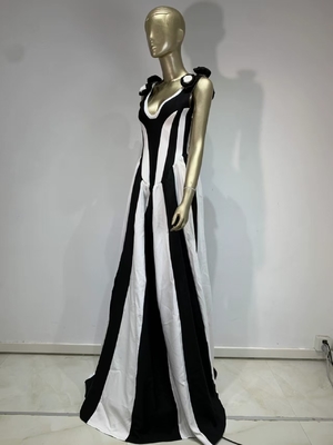 Guangdong Made SB3336 Split Bandage Dress Sexy and Stylish Black Striped Party Dress with Floor-Length Design