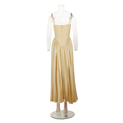 7-Day Fast Sampling SB3300 Summer Sleeveless Yellow Maxi Dress with Crystal Straps and Pleated Hem Customizable Design