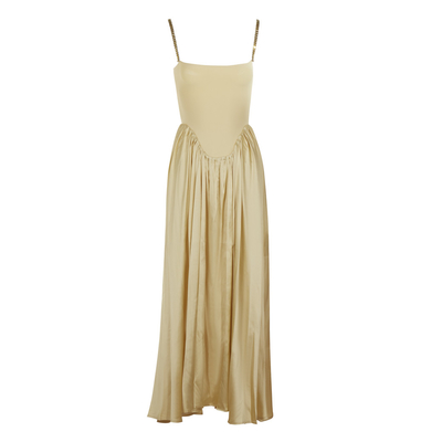 7-Day Fast Sampling SB3300 Summer Sleeveless Yellow Maxi Dress with Crystal Straps and Pleated Hem Customizable Design