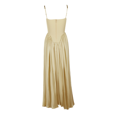 7-Day Fast Sampling SB3300 Summer Sleeveless Yellow Maxi Dress with Crystal Straps and Pleated Hem Customizable Design