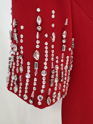 LS2613 Spring/Summer Fashion Women's V-Neck Midi Dress with Crystal Beads and Beaded Embellishments