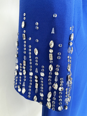 LS2613 Spring/Summer Fashion Women's V-Neck Midi Dress with Crystal Beads and Beaded Embellishments