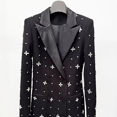 LS2612 Luxury Water Diamond V-Neck Mini Dress for Women Elegant Crystal Long Sleeves and Environmentally Friendly Design