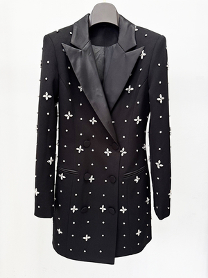 LS2612 Luxury Water Diamond V-Neck Mini Dress for Women Elegant Crystal Long Sleeves and Environmentally Friendly Design