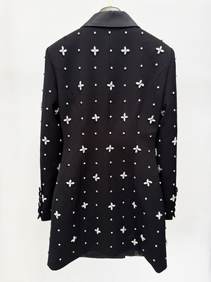 LS2612 Luxury Water Diamond V-Neck Mini Dress for Women Elegant Crystal Long Sleeves and Environmentally Friendly Design