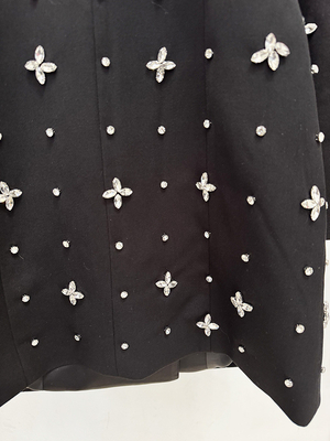 LS2612 Luxury Water Diamond V-Neck Mini Dress for Women Elegant Crystal Long Sleeves and Environmentally Friendly Design