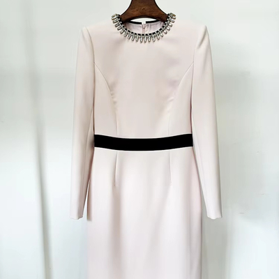 LS2614 Kimshein Long Sleeve Party Dress Elegant Women's Fashion Midi Dress with Crystal O-Neck and Metal Detector Craft