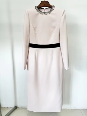 LS2614 Kimshein Long Sleeve Party Dress Elegant Women's Fashion Midi Dress with Crystal O-Neck and Metal Detector Craft
