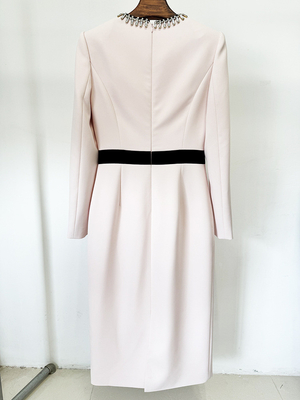 LS2614 Kimshein Long Sleeve Party Dress Elegant Women's Fashion Midi Dress with Crystal O-Neck and Metal Detector Craft