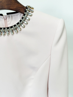 LS2614 Kimshein Long Sleeve Party Dress Elegant Women's Fashion Midi Dress with Crystal O-Neck and Metal Detector Craft