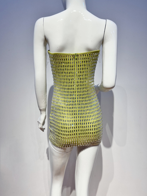 Natural Waistline Shiny Crystal Decorated SB2890 Kimshein Fashion Mesh Mini Dress for Nightclub Party and Sexy Women