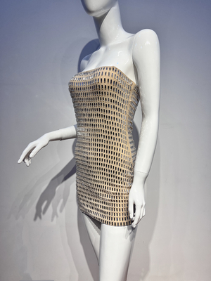 Natural Waistline Shiny Crystal Decorated SB2890 Kimshein Fashion Mesh Mini Dress for Nightclub Party and Sexy Women