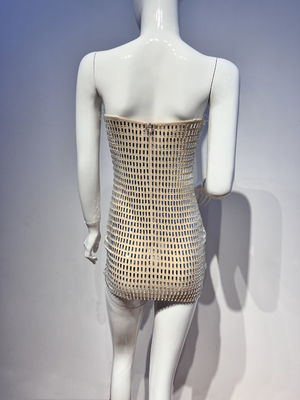 Natural Waistline Shiny Crystal Decorated SB2890 Kimshein Fashion Mesh Mini Dress for Nightclub Party and Sexy Women