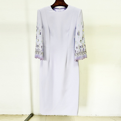LS2610 Women's Fashion Long Sleeve Luxurious Beaded Crystal Sequin Dress for Party Straight Knife Silhouette and Washable
