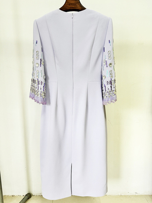 LS2610 Women's Fashion Long Sleeve Luxurious Beaded Crystal Sequin Dress for Party Straight Knife Silhouette and Washable