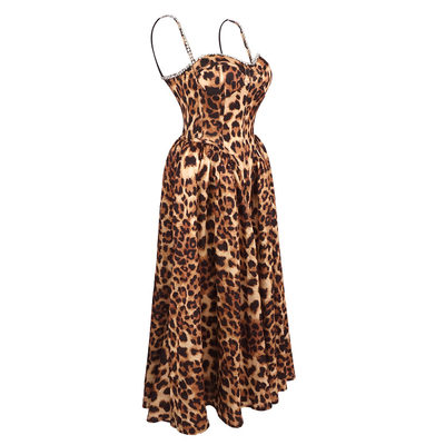 SB3334 Kimshein Summer Women's Fashion Sleeveless Pleated Maxi Dress with Built-in Bra Leopard Print and Elegant Dress