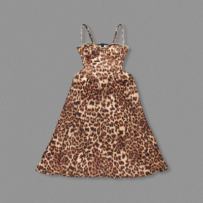 SB3334 Kimshein Summer Women's Fashion Sleeveless Pleated Maxi Dress with Built-in Bra Leopard Print and Elegant Dress