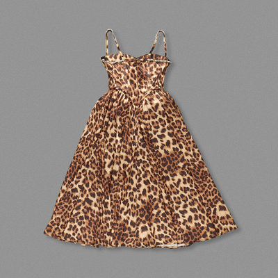 SB3334 Kimshein Summer Women's Fashion Sleeveless Pleated Maxi Dress with Built-in Bra Leopard Print and Elegant Dress