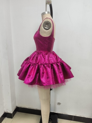 SB3329 Summer Fashion Pink Elegant Slim Fit Mini Cocktail Dress with Foam Lining and Mesh Neckline