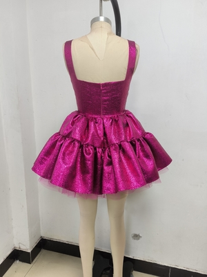 SB3329 Summer Fashion Pink Elegant Slim Fit Mini Cocktail Dress with Foam Lining and Mesh Neckline