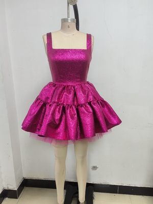 SB3329 Summer Fashion Pink Elegant Slim Fit Mini Cocktail Dress with Foam Lining and Mesh Neckline