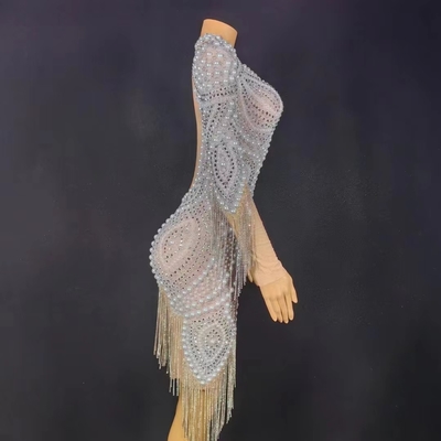 Women's AD2044 Luxury Nightclub Dress Sexy See-through Mesh Fabric Mini Dress for Stage Performance and Dance Costume