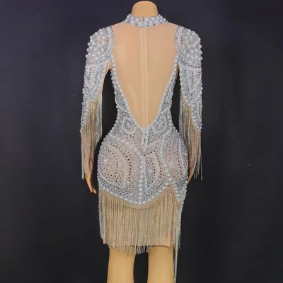 Women's AD2044 Luxury Nightclub Dress Sexy See-through Mesh Fabric Mini Dress for Stage Performance and Dance Costume
