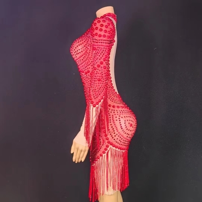 Women's AD2044 Luxury Nightclub Dress Sexy See-through Mesh Fabric Mini Dress for Stage Performance and Dance Costume