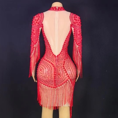 Women's AD2044 Luxury Nightclub Dress Sexy See-through Mesh Fabric Mini Dress for Stage Performance and Dance Costume