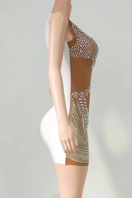 7-Day Fast Sampling AD2061 Luxury Performance Sleeveless Rhinestone Dress for Women Elegant Mesh Mini Dress Evening Gown