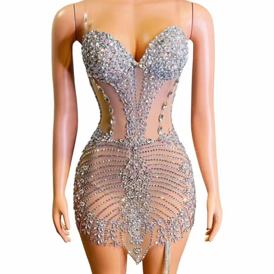 AD2140 end Luxury Women's Dress with Water Diamond and Mesh Sexy Nightclub Outfit Other Printing Methods from Guangdong