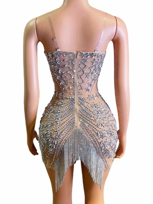 AD2140 end Luxury Women's Dress with Water Diamond and Mesh Sexy Nightclub Outfit Other Printing Methods from Guangdong