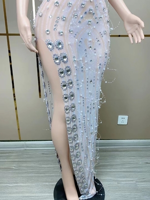 Kimsheinfashion AD1906 Gorgeous Performance Costume with Dazzling Rhinestones and High Slit Detail