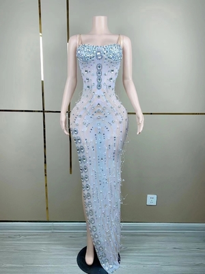 Kimsheinfashion AD1906 Gorgeous Performance Costume with Dazzling Rhinestones and High Slit Detail