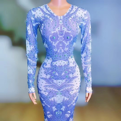 AD2454 Sparkling Evening Dress 7 Days Fast Sampling Handmade Crystal Performance Floor-Length Mesh Fabric and Water Drill