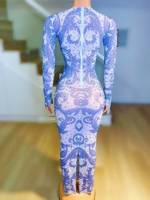 AD2454 Sparkling Evening Dress 7 Days Fast Sampling Handmade Crystal Performance Floor-Length Mesh Fabric and Water Drill
