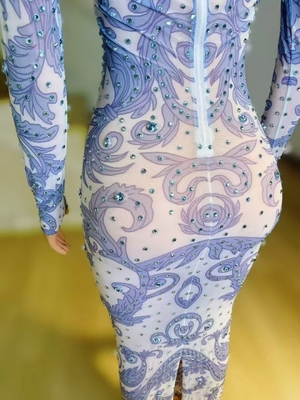 AD2454 Sparkling Evening Dress 7 Days Fast Sampling Handmade Crystal Performance Floor-Length Mesh Fabric and Water Drill
