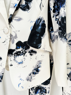 SR2335 Kimshein Women's Casual Spring Summer Plus Size Two-Piece Set Fashion Printed Blazer Pants for Women Full Sleeves