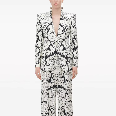 Polyester and Cotton BLAZER SR2328 Kimshein End Elegant Women's Fashion Casual Long Pants Printed Suit for End Functions