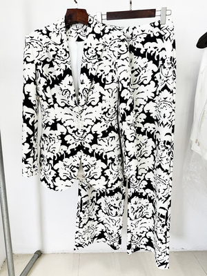 Polyester and Cotton BLAZER SR2328 Kimshein End Elegant Women's Fashion Casual Long Pants Printed Suit for End Functions
