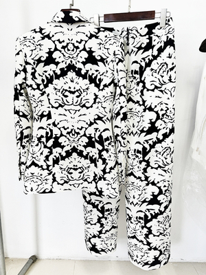 Polyester and Cotton BLAZER SR2328 Kimshein End Elegant Women's Fashion Casual Long Pants Printed Suit for End Functions