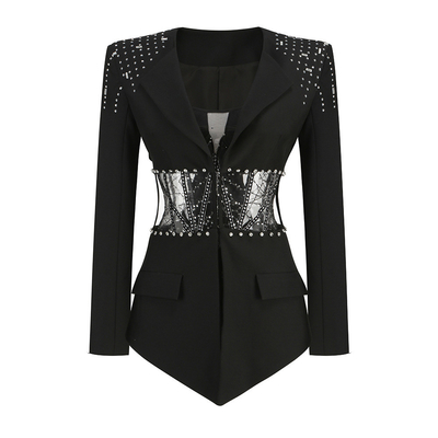 SR2326 Women's Slim Fit Single Button Short Western-style Suit Jacket Design Long Sleeve Daily Office Formal Women's Knitted