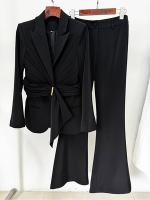 SR2317 Celebrity Women's Two-Piece Set with Designer Silk Ribbon Waist Belt in Picture Color