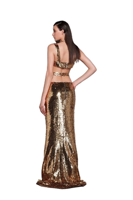 Eco-Friendly Loose Powder Design SS2263 Luxury Fashion Women's Evening Gown with Stunning Sequin Two-Piece Dress