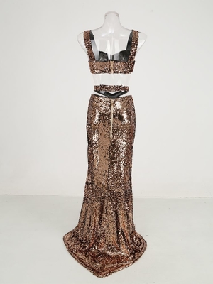 Eco-Friendly Loose Powder Design SS2263 Luxury Fashion Women's Evening Gown with Stunning Sequin Two-Piece Dress