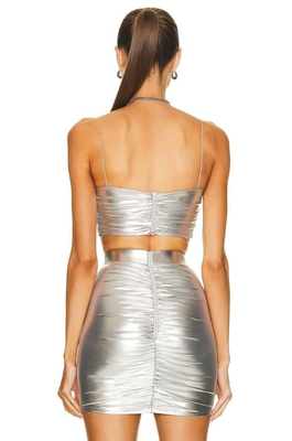 Summer Essential SS2262 Kimshein Fashionable and Sexy Two-Piece Set with Elegant Tight-Fitting PU Fabric Top and Skirt