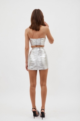 Summer Essential SS2262 Kimshein Fashionable and Sexy Two-Piece Set with Elegant Tight-Fitting PU Fabric Top and Skirt