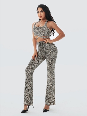 Stylish Leopard Print Two-Piece Jumpsuit for Women Craft Printing Logo Customized SS2259 Custom Logo