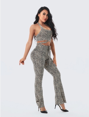Stylish Leopard Print Two-Piece Jumpsuit for Women Craft Printing Logo Customized SS2259 Custom Logo