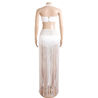 Summer White Two-Piece Bandage Set with Fringe Luxury Clothing for Women Shipped by DHL/Fedex/UPS/EMS 3-7 Days